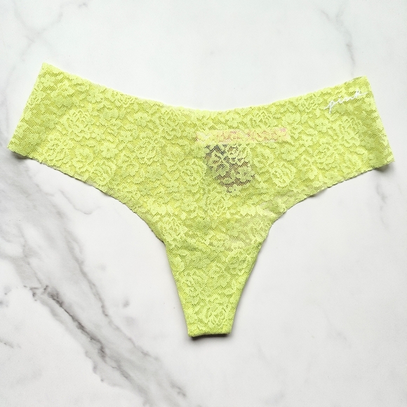 NWT PINK VICTORIA'S SECRET NO-SHOW SOFT LACE THONG PANTY IN GREEN SPRING SIZE SM - Picture 2 of 6
